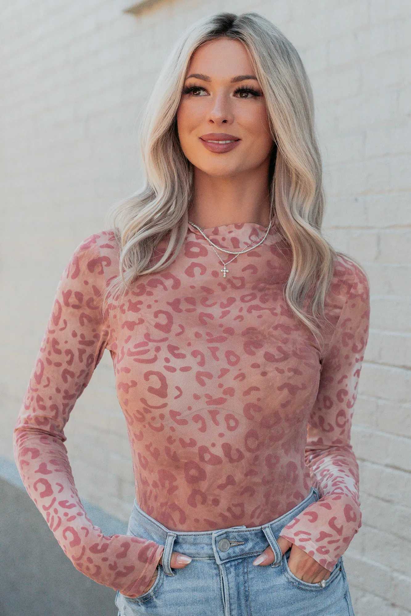 Glam Factor Leopard Print Mesh Bodysuit (Dusty Rose) Self Cleaning Coating