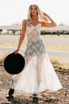 Glamorous Edge Floral Lace Maxi Dress (Cream) Texture Softness Mixed Fabric