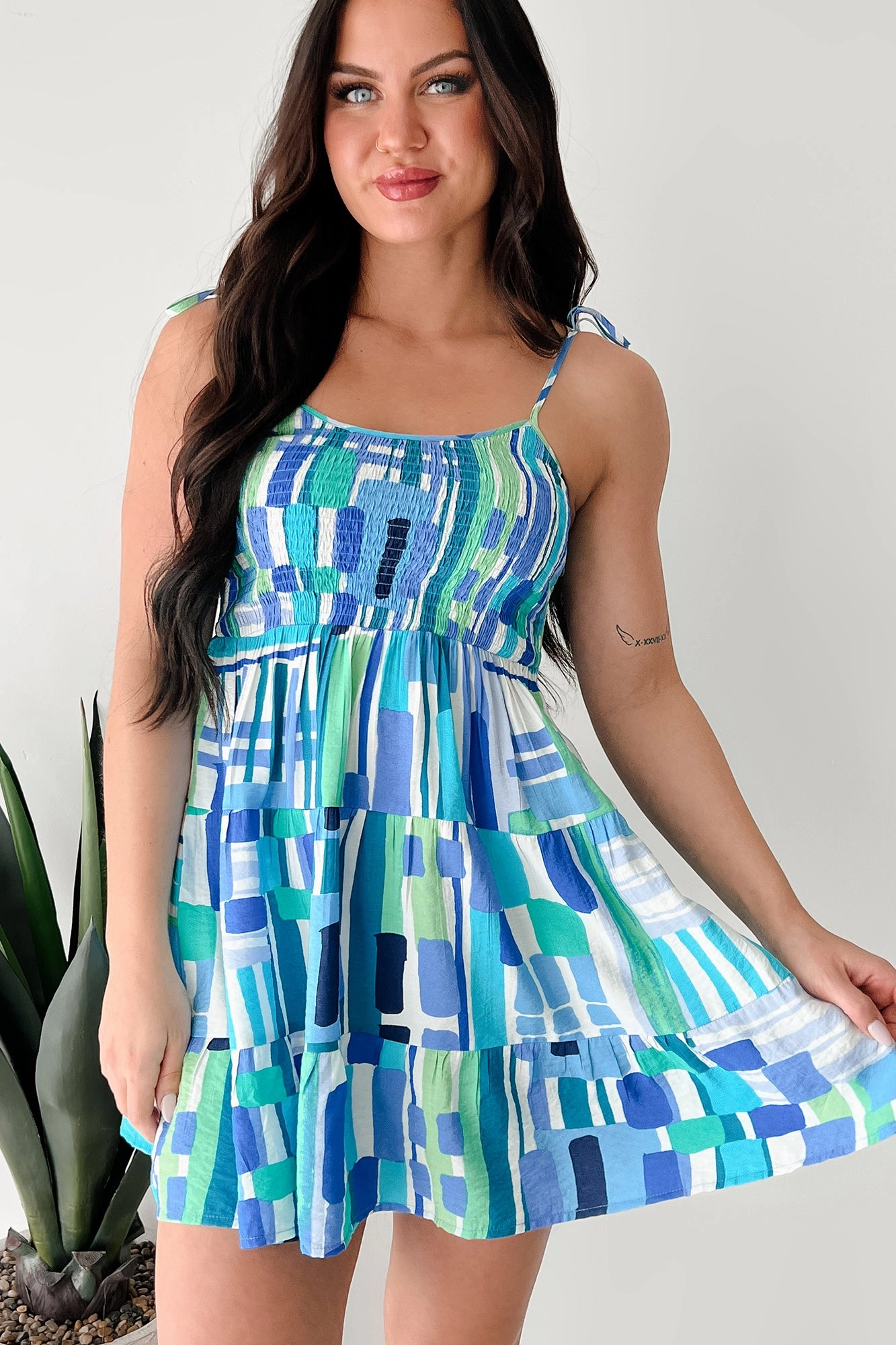 Dance-Party Wild Wishes Sleeveless Abstract Mini Dress (Blue/Multi)