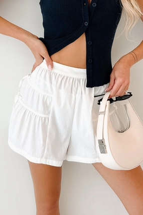 Ventilated Panels Glow Up Season Bow Detail Smocked Waist Shorts (Off White)