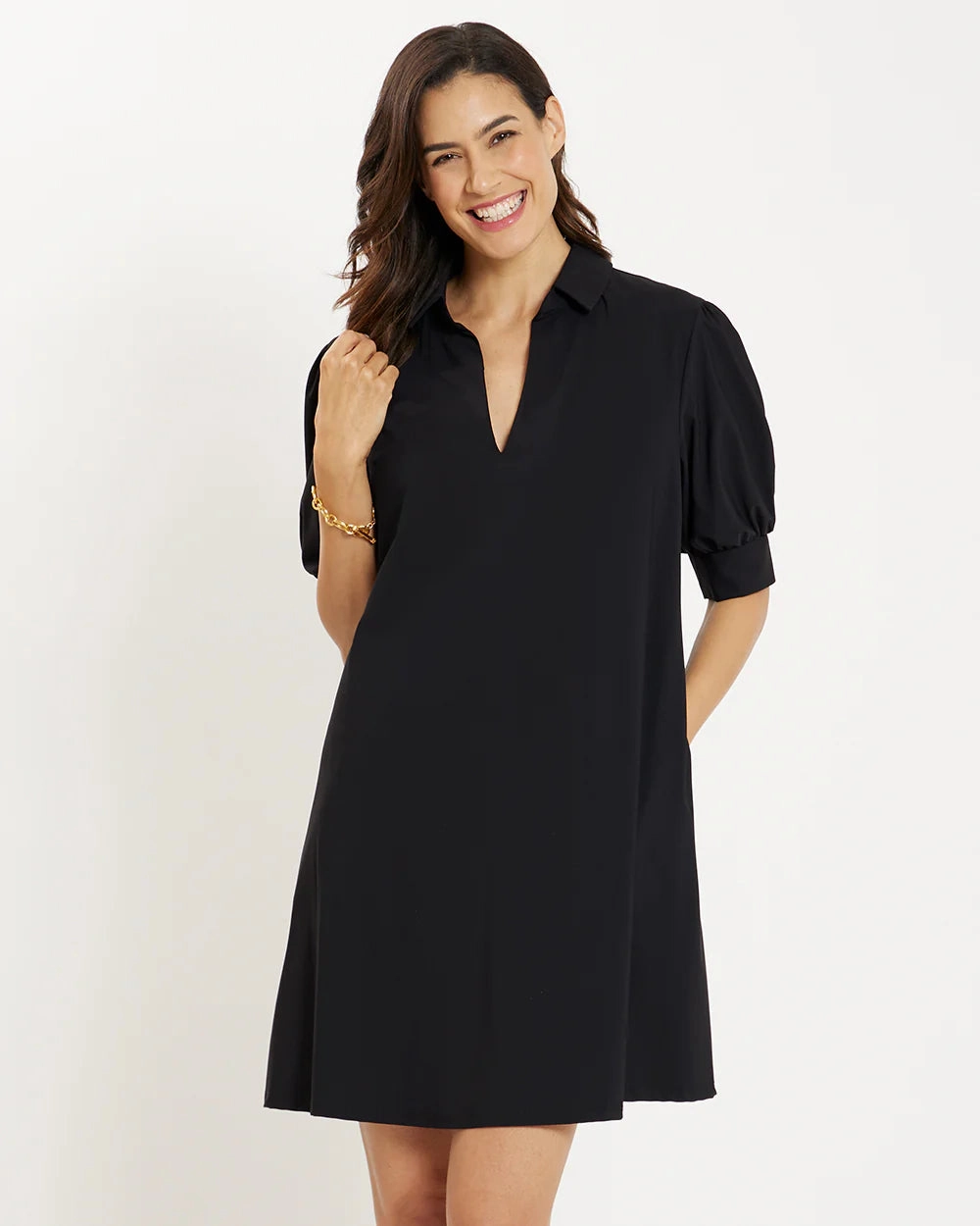 Flattering Look Wear Modern Waistband Jude Connally Emerson Dress Lightweight Jude Cloth in Black