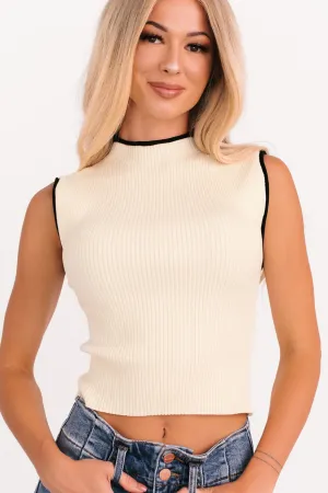 Comfort Cushion Neckline FeatherlightConstruction Gonna Go Far Contrast Trim Sleeveless Top (Cream/Black)