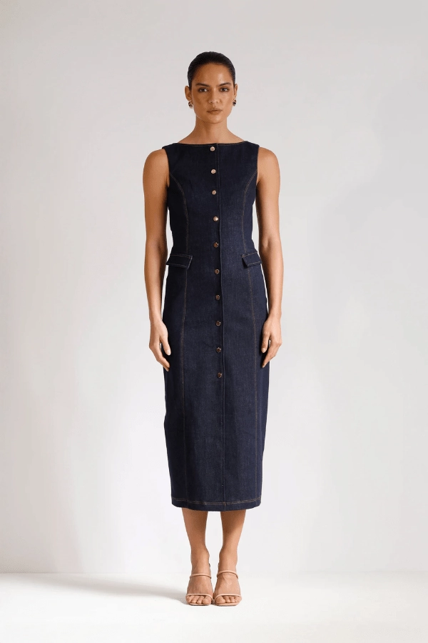 Good Vibes Midi Indigo Relaxed Waist Polished Style