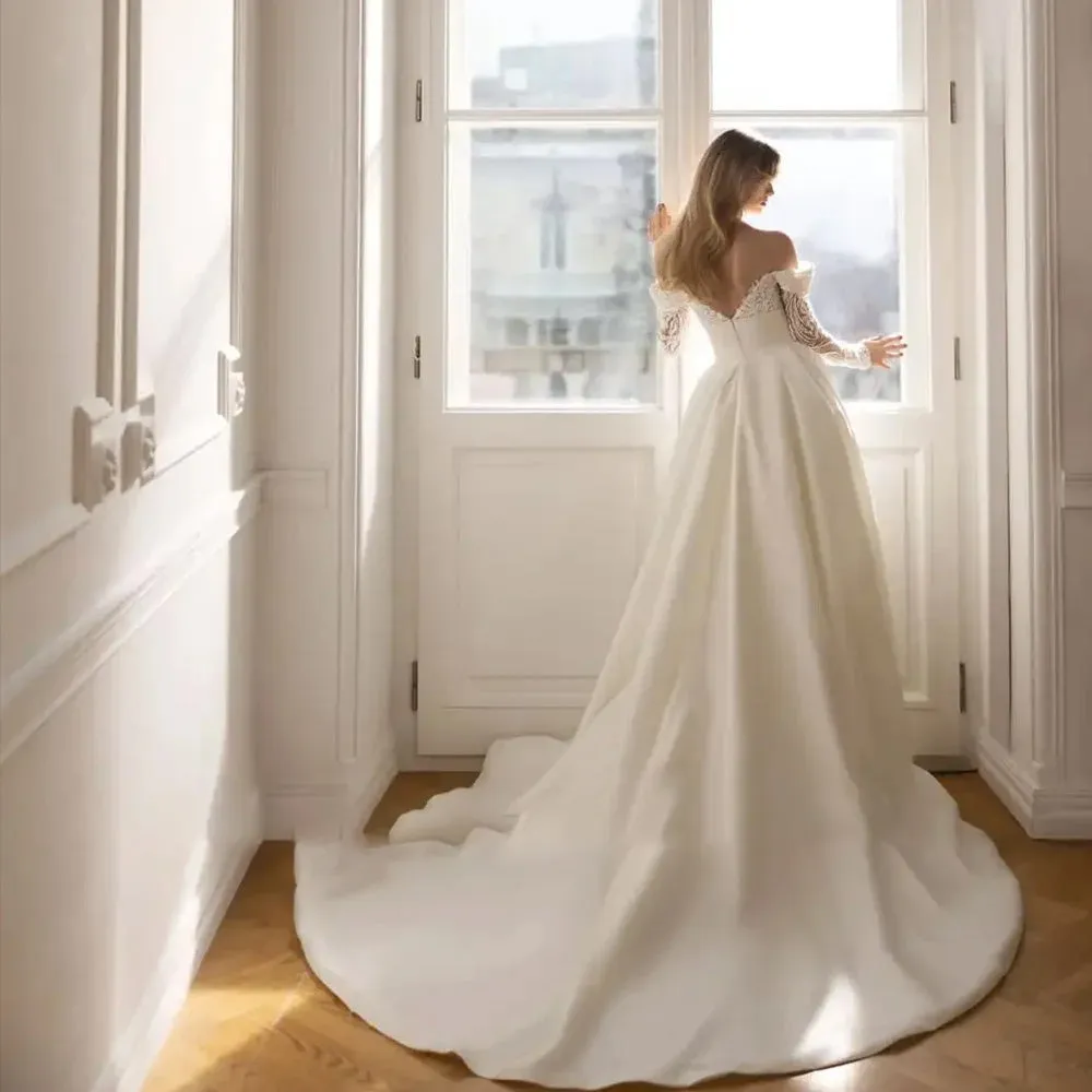 Gorgeous Long Sleeves Mermaid Wedding Dress with Detachable Train Luxury Bridal Gown