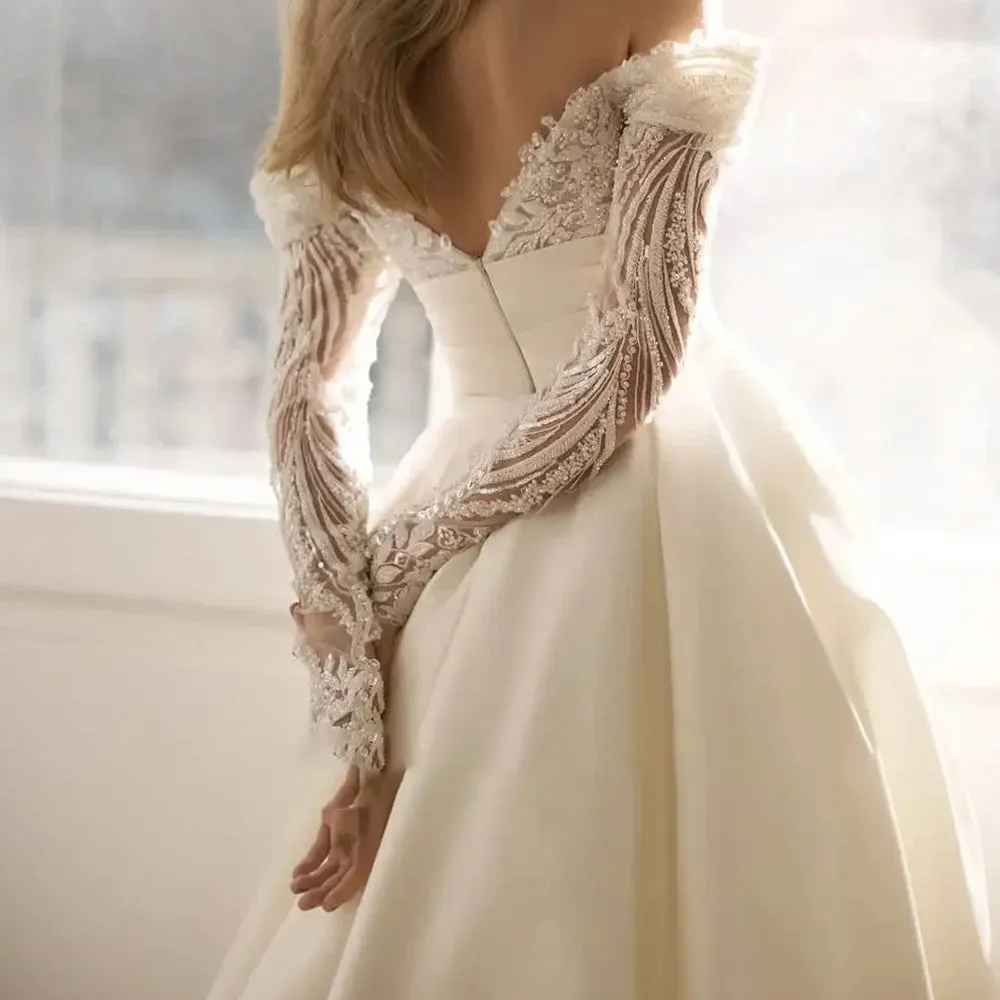 Gorgeous Long Sleeves Mermaid Wedding Dress with Detachable Train Luxury Bridal Gown