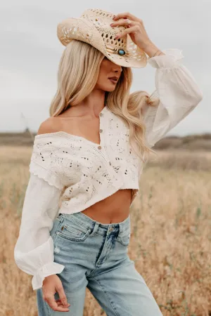 AntiPill Surface Grace & Flare Crochet Knit Blouse (Natural)