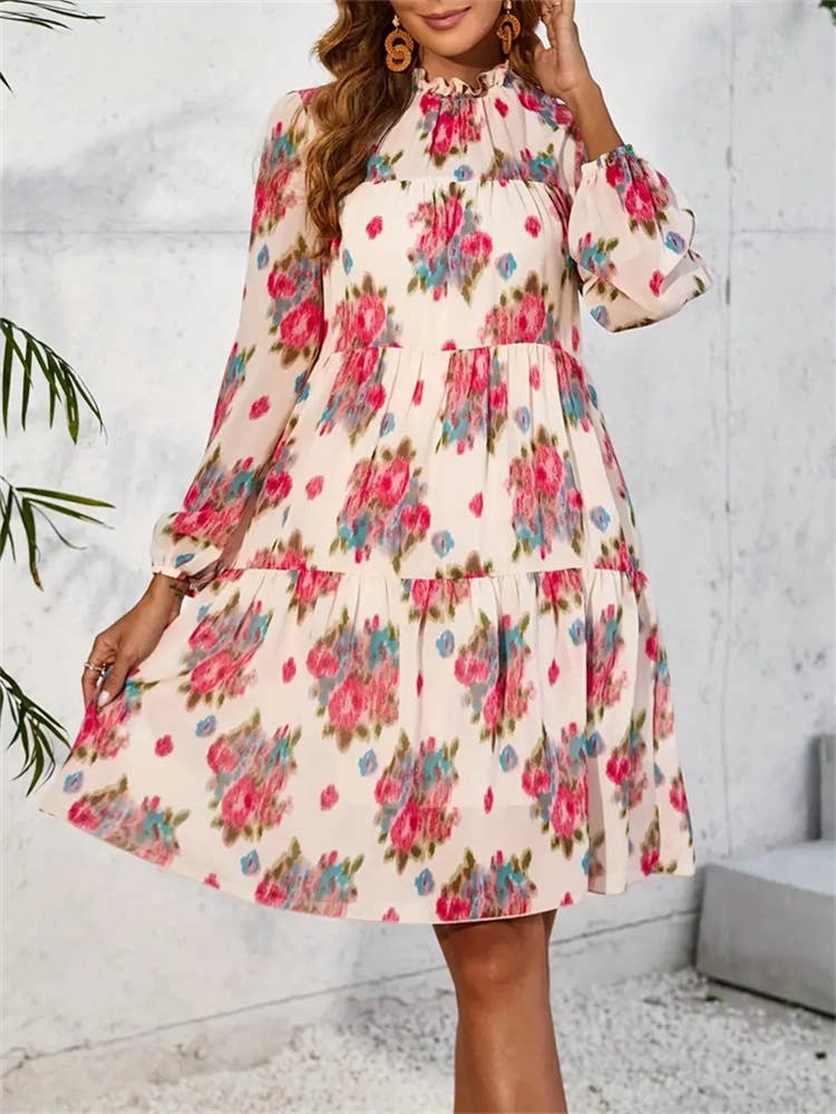 City Flow Flawless Fit CHIFFON PRINT RUFFLED DRESS_CWDSD3590