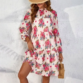 Trendy pick CHIFFON PRINT RUFFLED DRESS_CWDSD3590