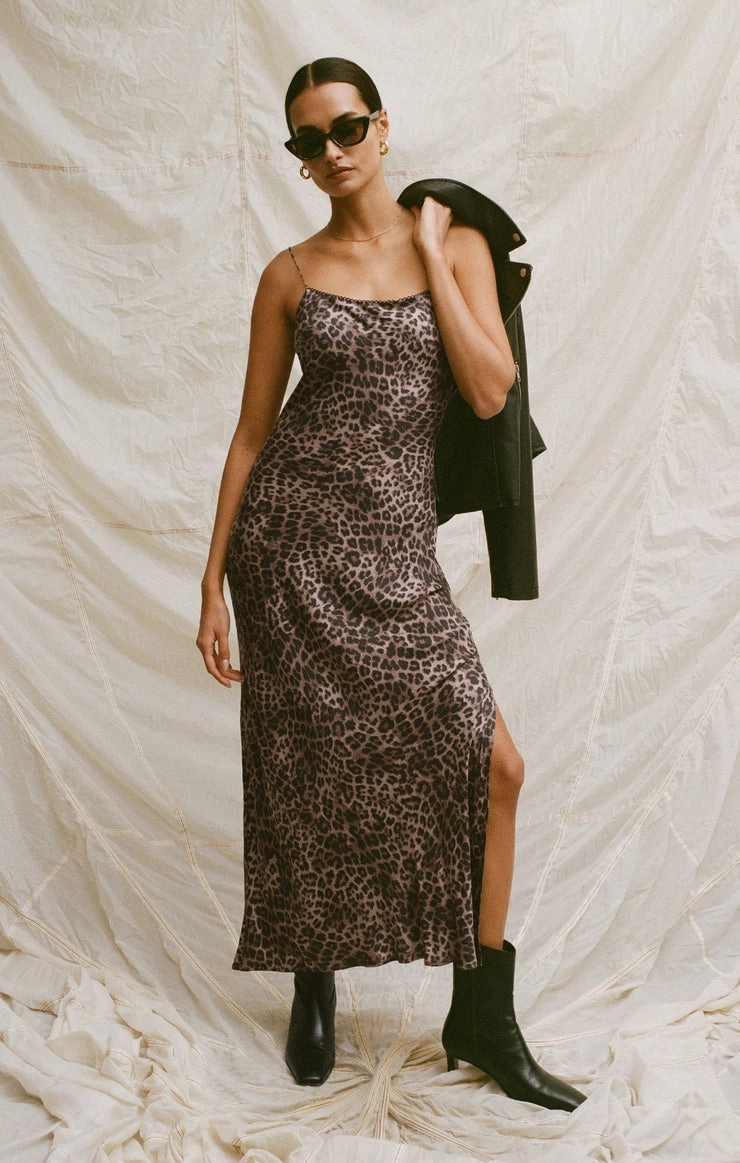 Evening Vibe Sophisticated cocktail dress CIELO LEOPARD MIDI DRESS