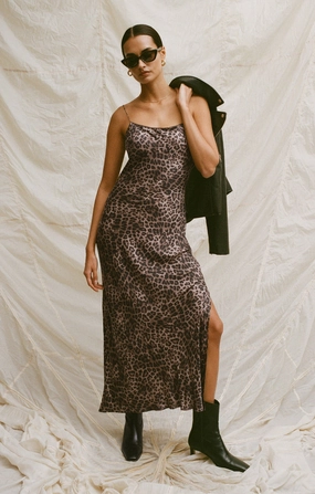 Evening Vibe Sophisticated cocktail dress CIELO LEOPARD MIDI DRESS