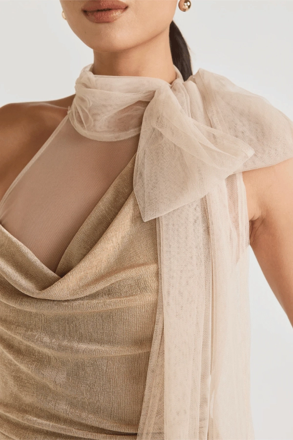 Antionette Dress Champagne Beige Fashionable Cut Easy Texture