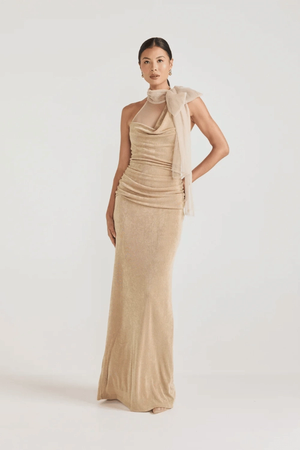 Antionette Dress Champagne Beige Light Motion Smart Fabric