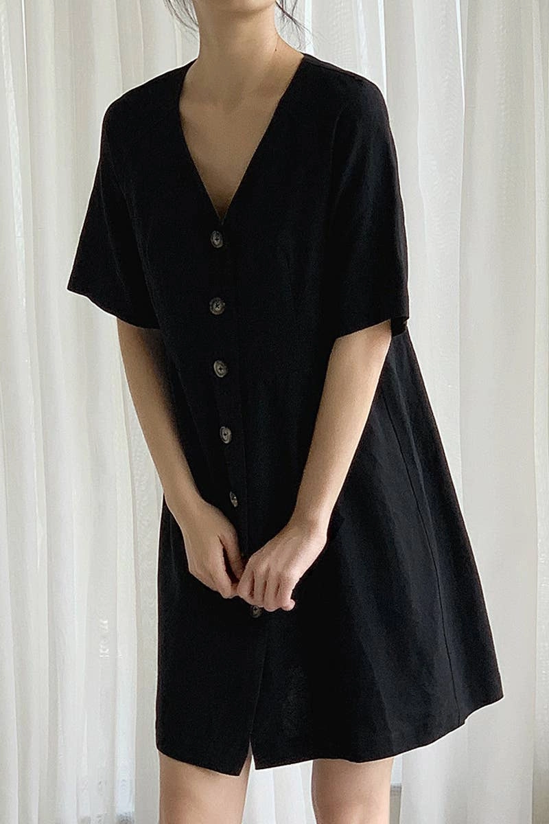 COTTON WAIST SLIMMING HEMP FRENCH DRESS_CWDSD4069 ContrastStitching