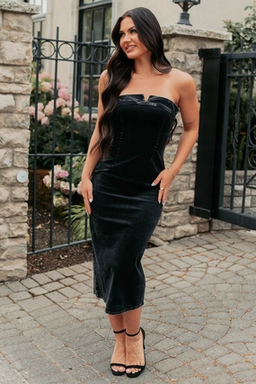 Breath Soft Urban Look Part Of Me Strapless Midi Sheath Dress (Black)