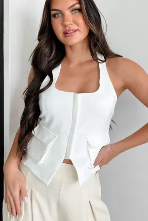 Flattery Won't Work Zip-Front Cargo Halter Vest (White) ErgonomicSleeves