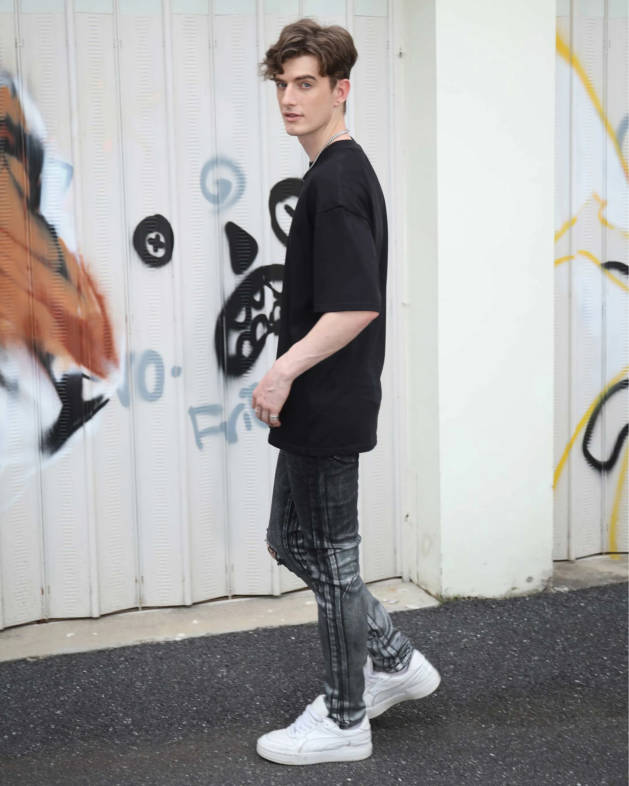 Gradient Shades Black Ripped Jeans with Statement Knee Rips-Mexico Local Delivery