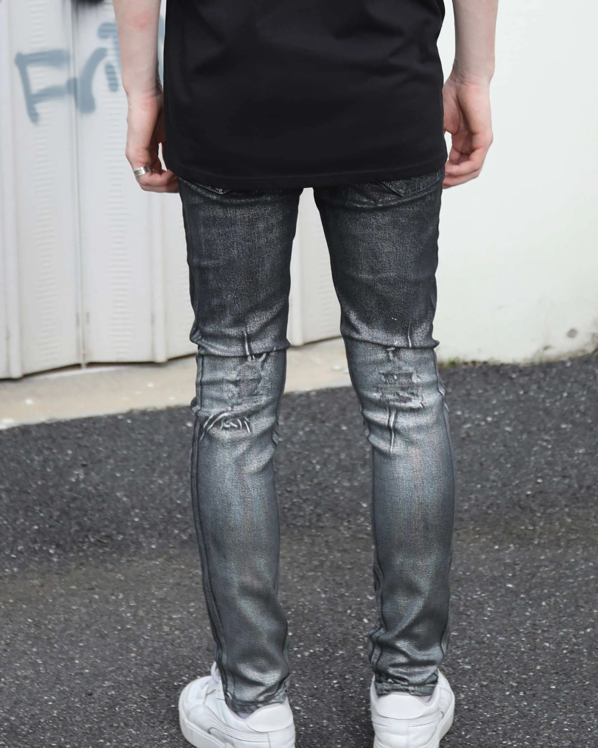Gradient Shades Black Ripped Jeans with Statement Knee Rips-Mexico Local Delivery