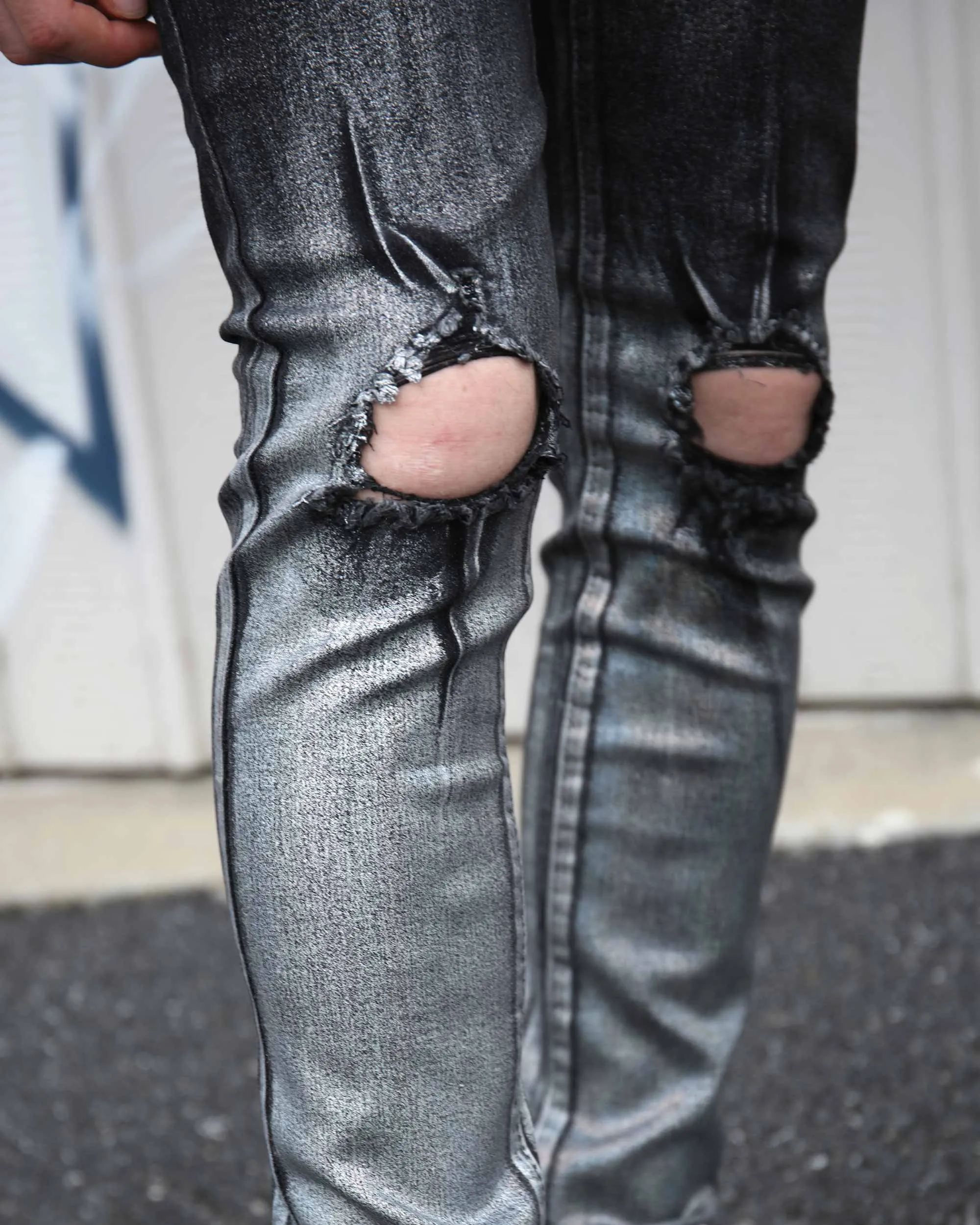 Gradient Shades Black Ripped Jeans with Statement Knee Rips-Mexico Local Delivery