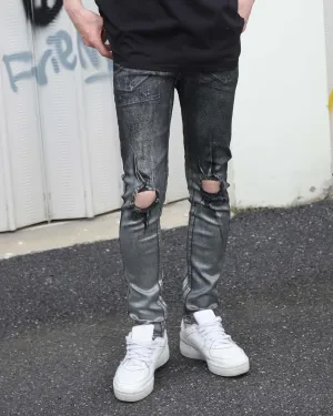 Gradient Shades Black Ripped Jeans with Statement Knee Rips-Mexico Local Delivery