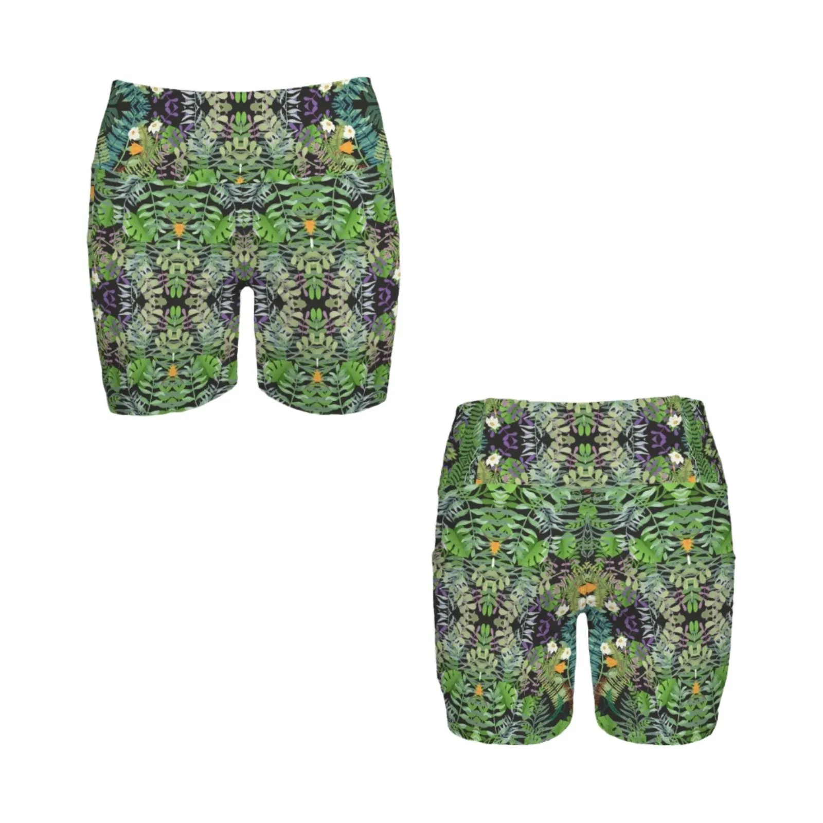 Graphic Jungle Yoga Shorts with Pockets up to 5 XL (FWS)