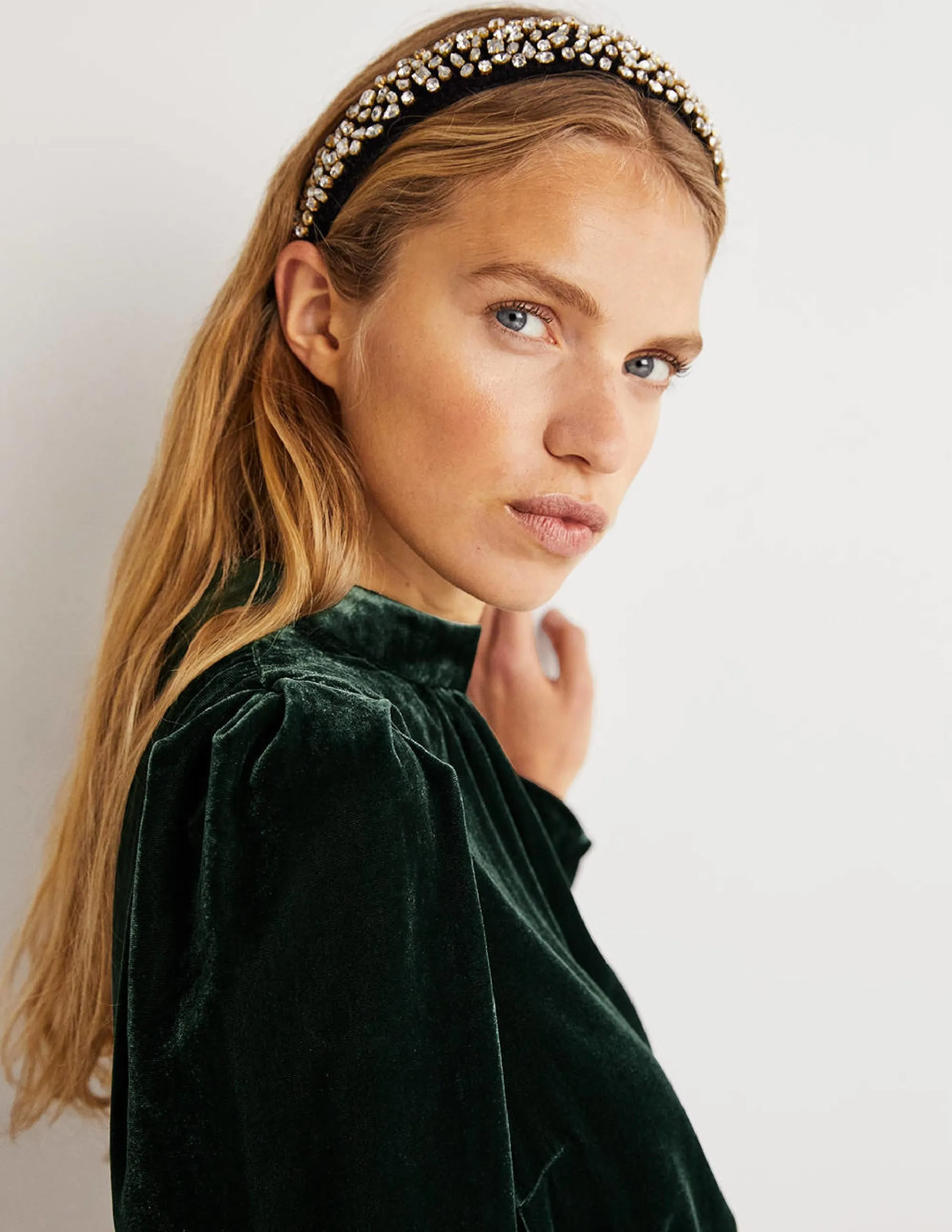 Green Mutton Sleeve Velvet Top-Onyx Green