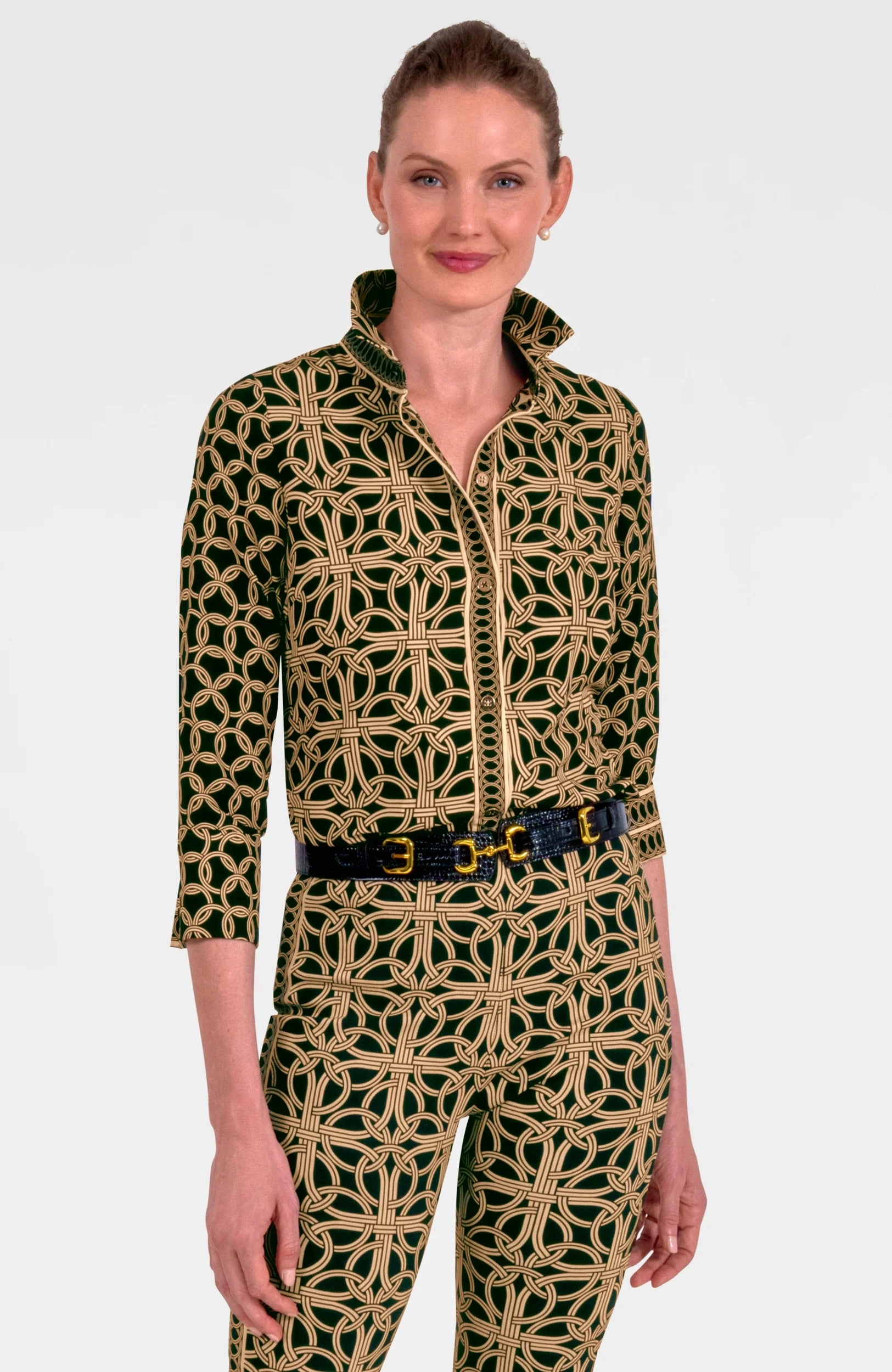 Contemporary Design Hidden Zipper Gretchen Scott Boyfriend Shirt in Ring Toss Print
