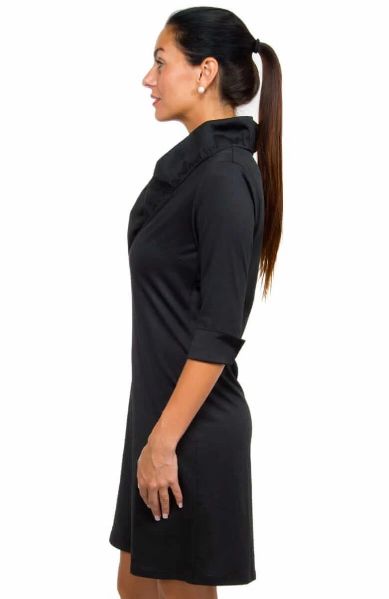Gretchen Scott Ruffneck Dress in Black Embroidered-Detail