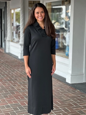 Villa Mood Sleek and Flattering Gretchen Scott Ruffneck Maxi Dress in Black