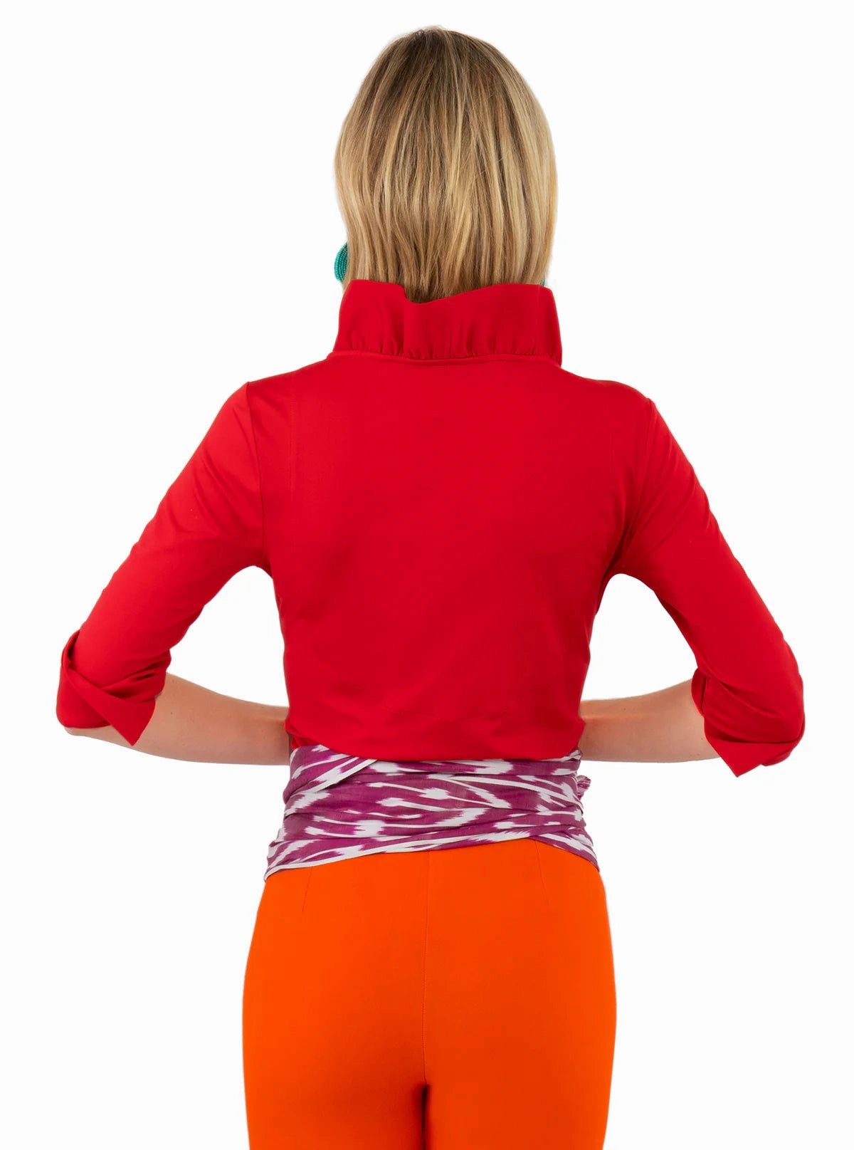 Fit for All Seasons Comfortable Silhouette Gretchen Scott Ruffneck Top in Crimson