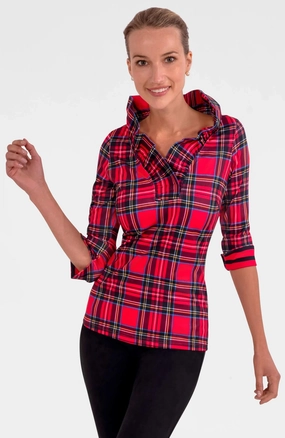 Gretchen Scott Ruffneck Top in Duke of York Red Transitional-Wear