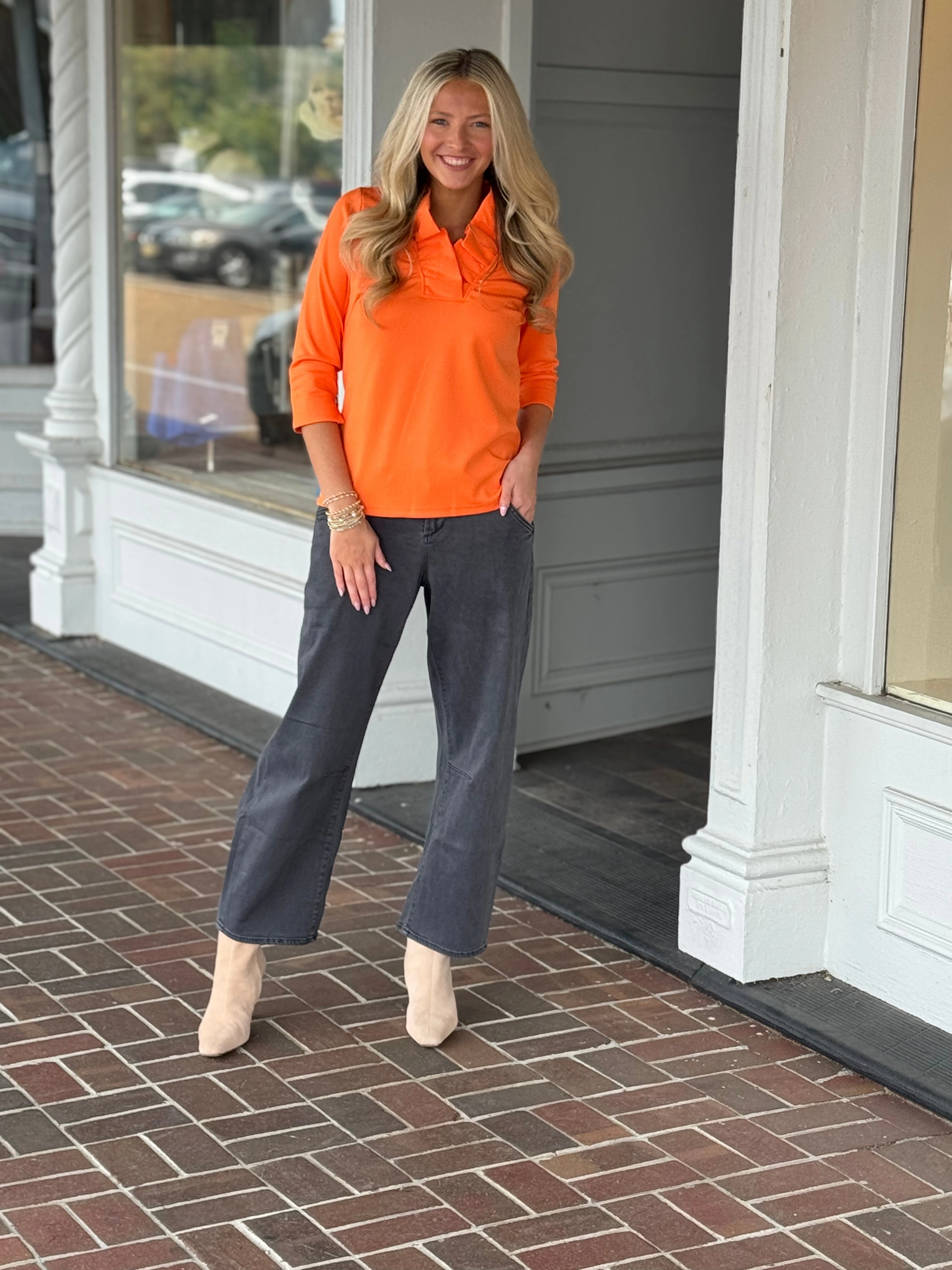DeepPocketStyle Gretchen Scott Ruffneck Top in Orange
