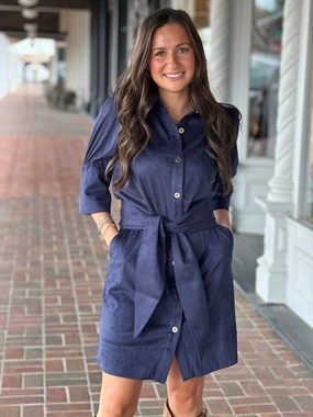 Gretchen Scott Swagger Dress in Ultra Suede Navy Effortless Fit Design