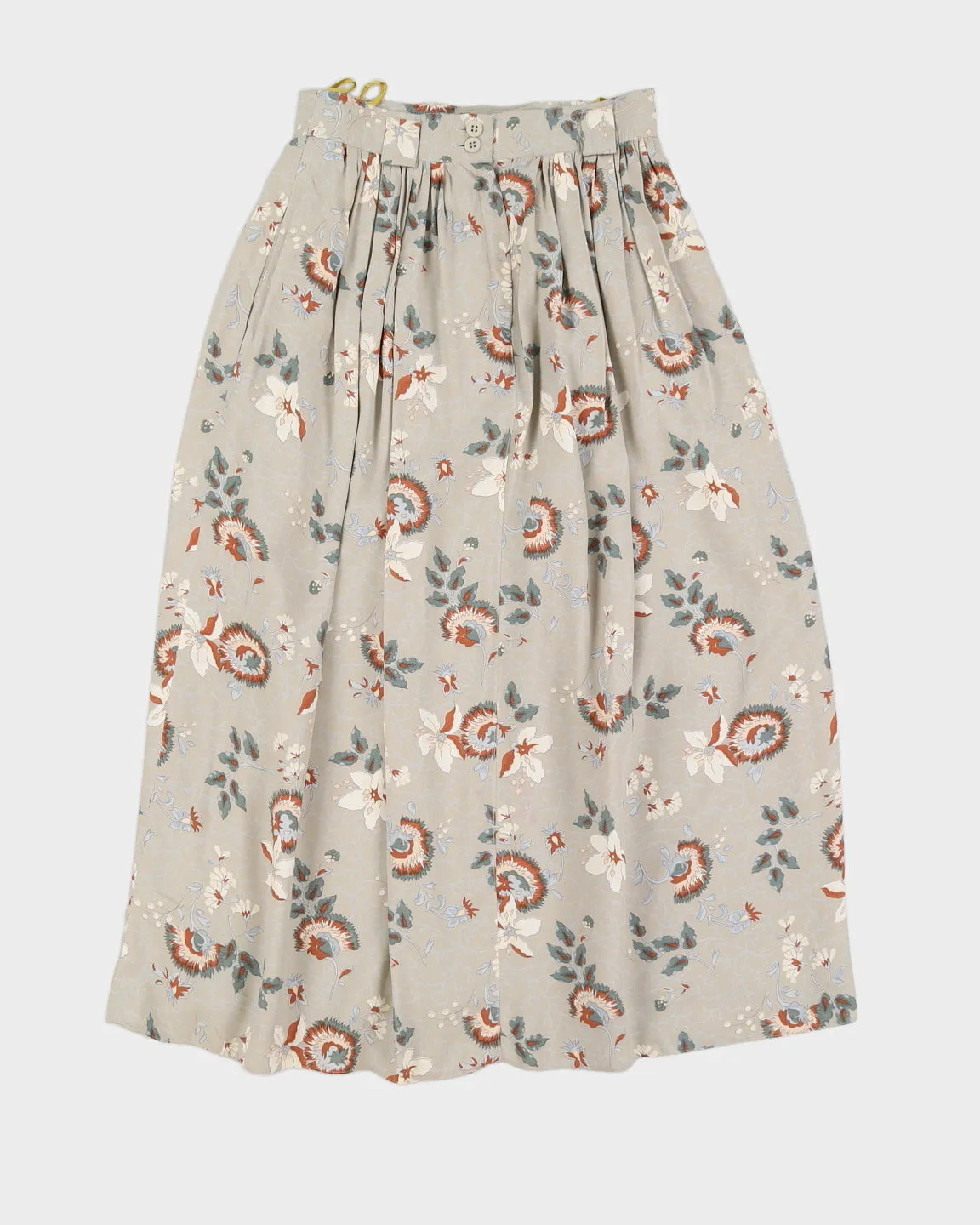 Grey Floral Pleated Midi Skirt - S
