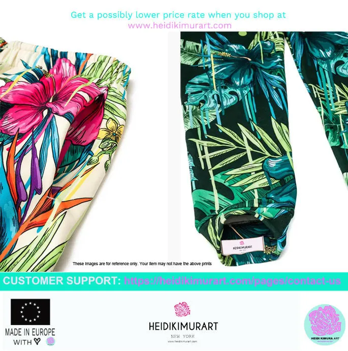 Grey White Floral Men's Joggers, Gray Flower Abstract Print Comfy Pants For Men-Made in EU/MX