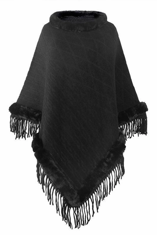 AthleisureReady LightweightMaterial FURRY COLLAR SOLID COLOR KNITTED CLOAK SHAWL