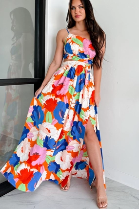 Grow Wild One Shoulder Floral Maxi Dress (Multi) Jewel Accent