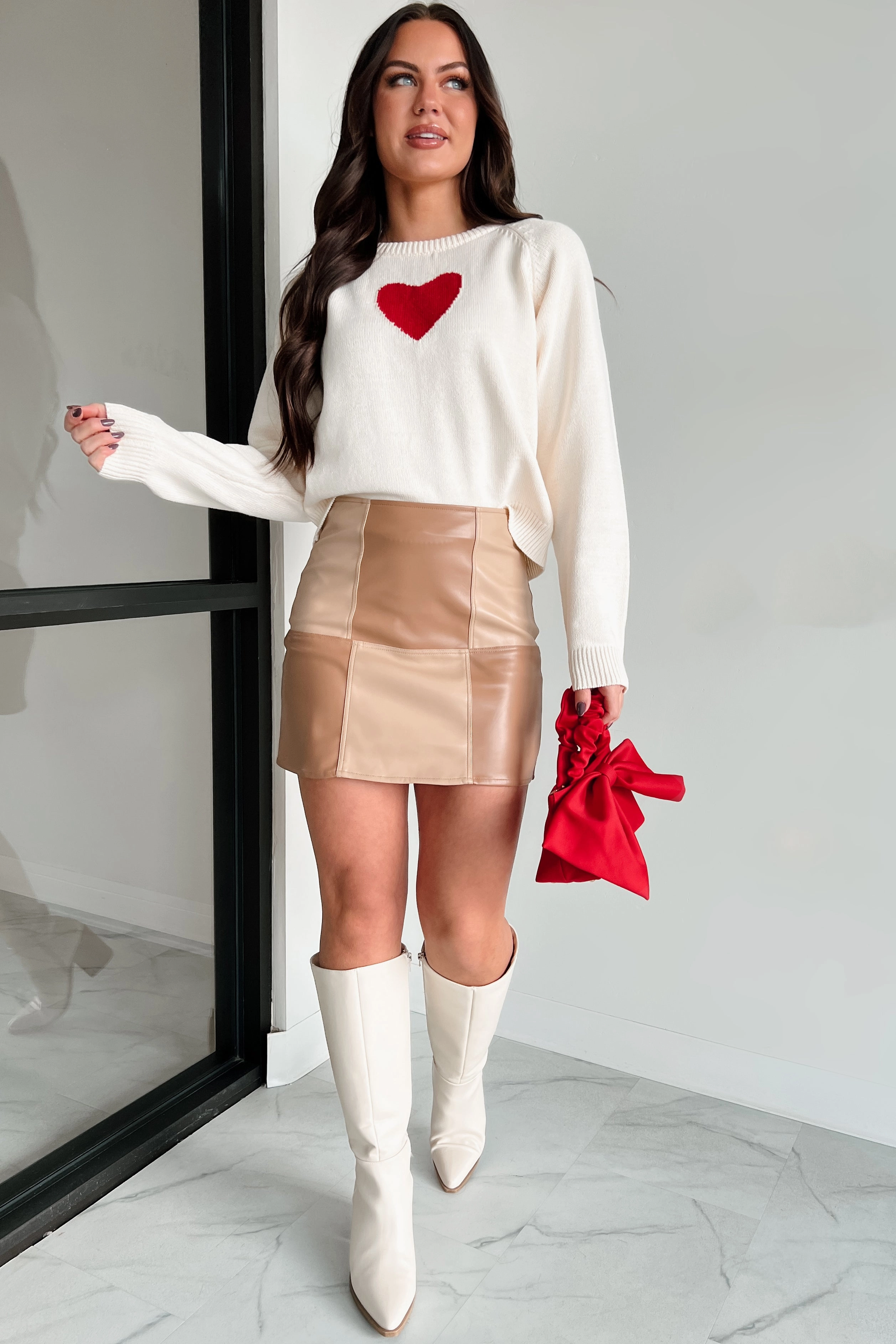 Growing Fonder Of You Heart Sweater (Cream/Red) Flexible Cuffs