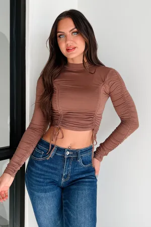 TemperatureRegulating Fabric StaticResistant Material Had You Fooled Ruched Long Sleeve Top (Mocha)