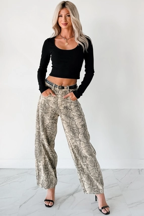 Hale Barrel Leg Very J Animal Print Jeans (Beige Snake) Premium Quality Flexibility Built-In