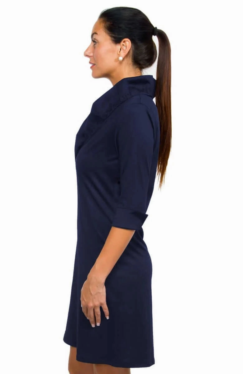 Gretchen Scott Ruffneck Dress Navy Understated Glam Simple Comfort