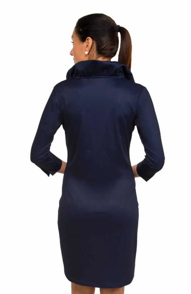 Gretchen Scott Ruffneck Dress Navy Soft Air Mood Flex