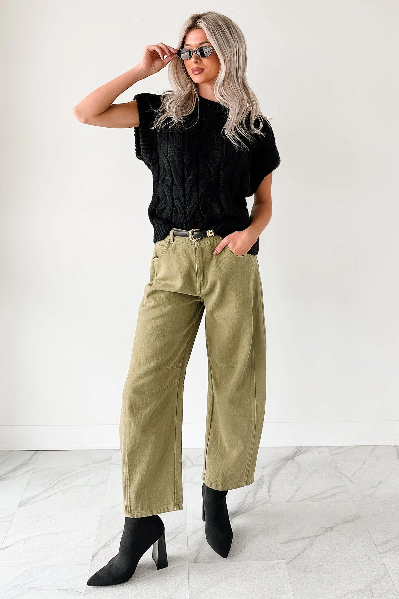 Practical Wear Hansen Hight Rise Barrel Jeans (Olive)