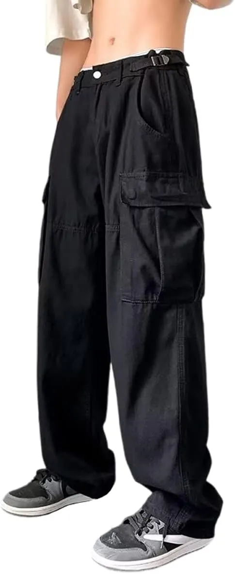 Harajuku Cargo Pants Men's Japanese Retro Multi Pocket Loose Cargo Pants Men's Casual Straight Trousers
