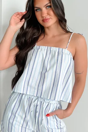 Relaxed Silhouette Compact Jacquard Weave Harboring Feelings Striped Tank Top (Light Blue)