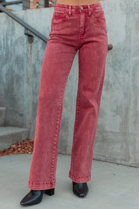 Yoga Ready Haven Tummy Control Saige Denim Straight Jeans (Brick Red)