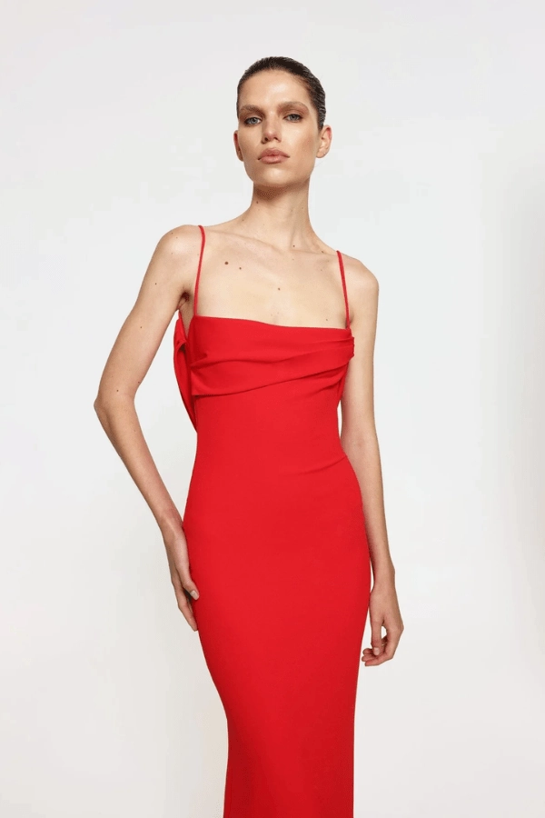 Havilland Gown Cherry Red Timeless Fashion Flawless Waistband Fit
