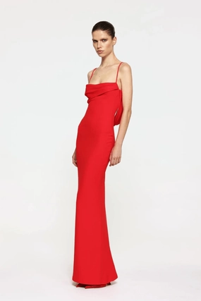 Havilland Gown Cherry Red Edgy Layers