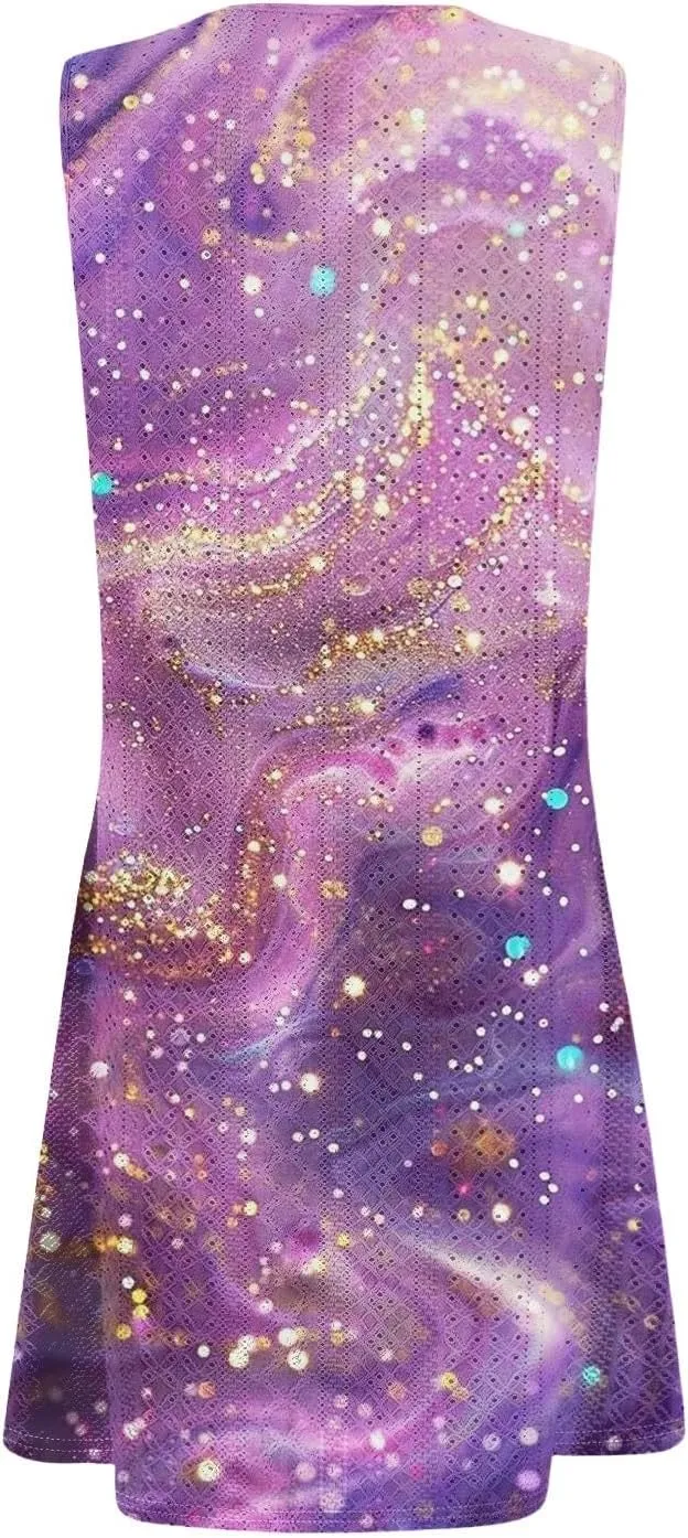 Hawaiian Dresses for Women Round Neck Aline Mini Dress Summer Sleeveless Floral Print Tropical Tank Dress