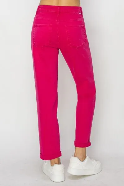 Hazel Blues® |  RISEN High Waist Rolled Hem Straight Jeans