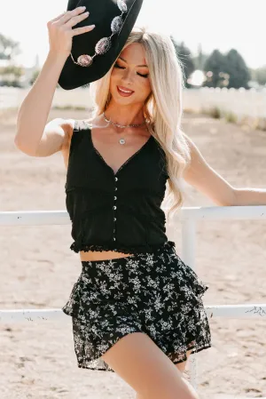 Heart On My Sleeve Button Front Ribbed POL Top (Black) DurableBlend